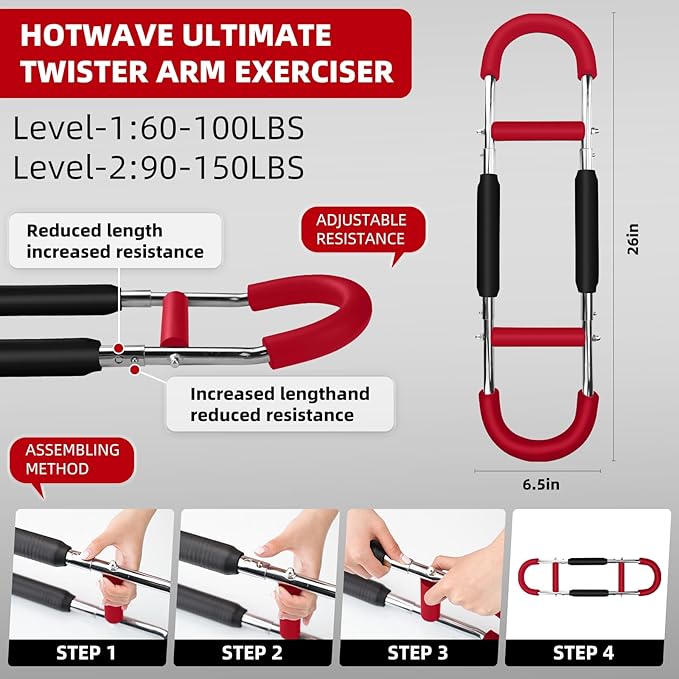 Twister Arm and Chest Muscle Trainer, U-Shape Power Twister Arm Exerciser Adjustable, Shoulder, Biceps, Triceps, Back and Forearm Chest Enhanced Exercise, Upper Body Strength Training