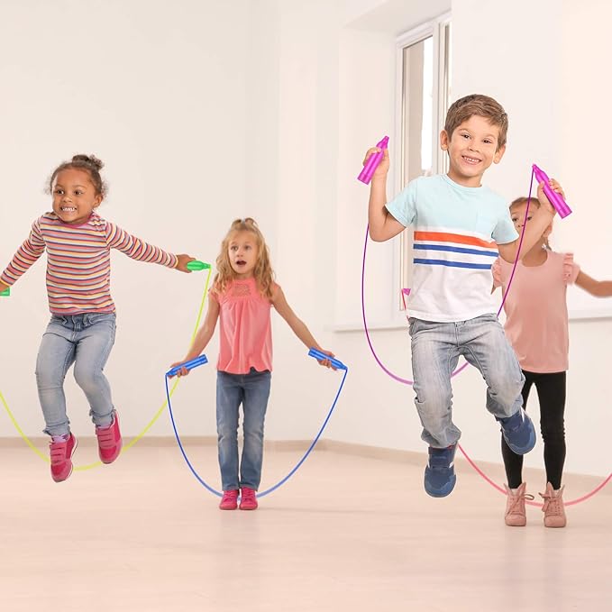 Elcoho 15 Pack Colorful Kids Jump Rope Set Adjustable Plastic Kids Jump Rope Skipping Rope Outdoor Jump Ropes Great Party Favor