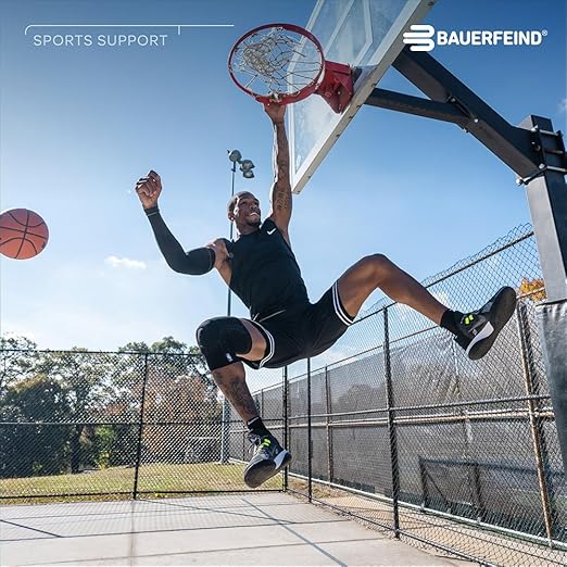 Bauerfeind Sports Knee Support NBA - Officially Licensed Basketball Knee Brace - Relief and Stabilization - Targeted Compression - Lightweight & Durable - Black, Small