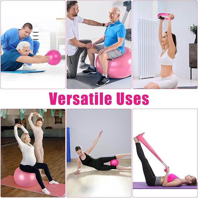 Pilates Essentials Kit for Home Workouts, Pink Pilates Equipment with Pilates Ring and Ball Set for Beginners,Workout Bands Resistance for Women, Large Yoga Ball for Pregnancy & Exercise