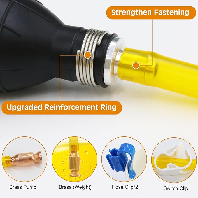 Gasoline Transfer Pump - Fuel Transfer Pump, Gas Pump Portable Hand Fuel Siphon Pump, Oil, Diesel, Water, Liquid, Fluid, High Flow 10 Ft Siphon Hose for Gasoline