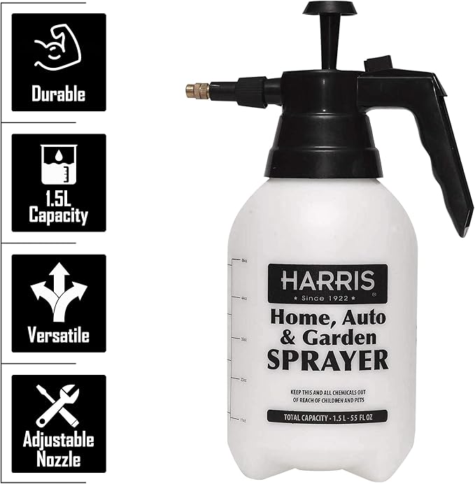 HARRIS Continuous Hand Pump Pressure Sprayer for Home, Lawn, Garden, Car Detailing and More, 1.5L