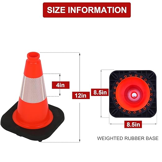 OrangeStar 12" Traffic Cones 6-Pack, Orange Safety Cones with Reflective Collar, Heavy Duty Base for Driving Practice, Parking Lots, Roadwork, Construction | Indoor & Outdoor Use
