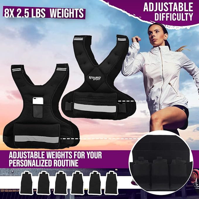 "Aduro Sport Adjustable Weighted Vest Workout Equipment, 4-10lbs/11-20lbs/20-32lbs/26-46lbs Body Weight Vest for Men, Women, Kids"