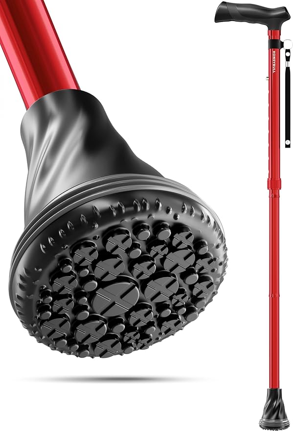 HONEYBULL Foldable Walking Cane for Seniors & Adults – Adjustable 8 Height Settings 30-37", Lightweight Collapsible Cane with Air Cushion Tip, Ergonomic Comfort Grip & Wrist Strap