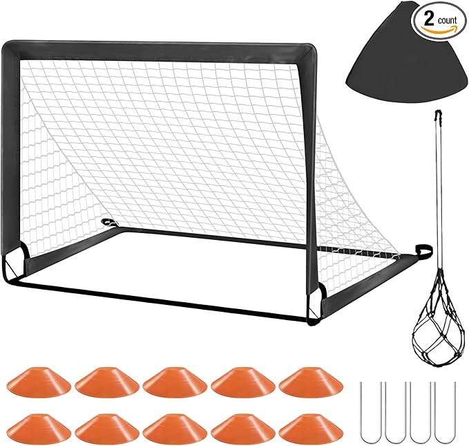 Portable 4’x3’ Soccer Goals for Backyard - Youth Soccer Training Equipment with Net, Cones & Storage Bag - Durable Kids Soccer Goal Set for Outdoor Practice (Ages 3-12)