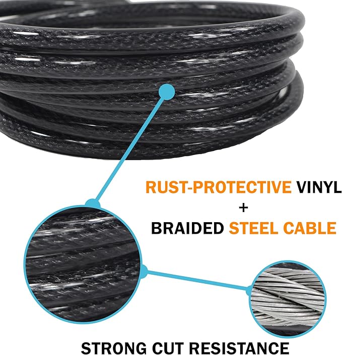 Lumintrail 12mm (1/2 inch) Heavy-Duty Security Cable, Vinyl Coated Braided Steel with Sealed Looped Ends (4', 7', 10', 15' or 30') (4-FT)