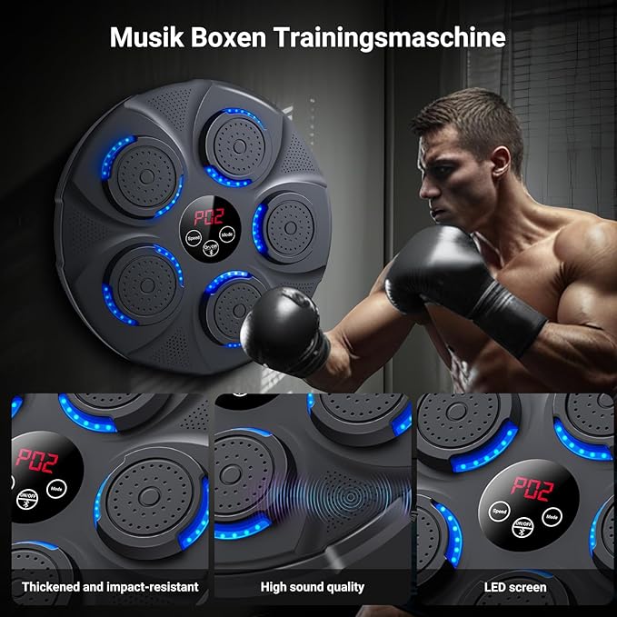 Music Boxing Machine, Bluetooth, Portable Electronic Music Boxing Machine with Boxing Gloves, Adult & Kids Training Equipment for Home, Gym, Office Fitness Workout
