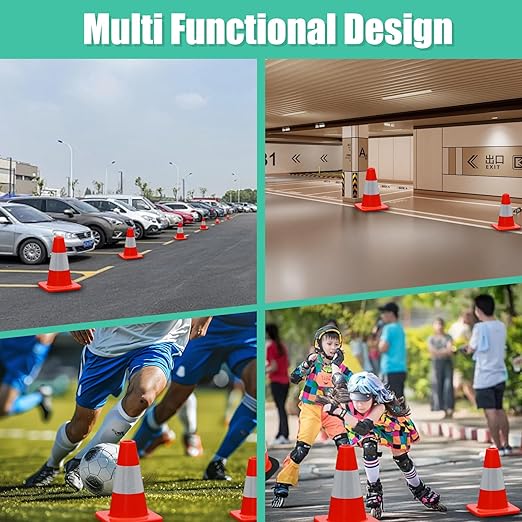 (8 Cones) BESEA 12" inch Traffic Cones Soccer Training Cones Sport Cones Road Parking Cone with 4" Highly Reflective Collar(8 Cones)