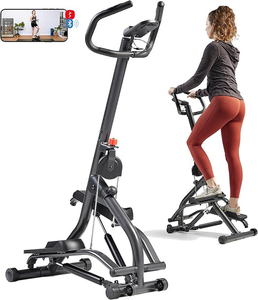 Sunny Health & Fitness Stair Stepper w/Handlebar, Extended Step Range Climber Machine for Legs, Core and Glute Workouts, Connection with Free SunnyFit App