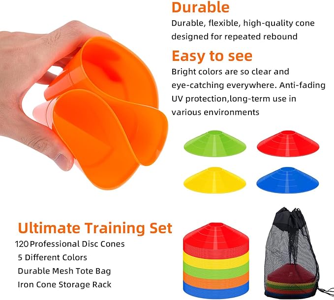60/120 Pack Agile Soccer Cones with Portable Bags & Brackets,Sports Cones,Cone Sport,Agile Soccer Cones Used for Football Training…