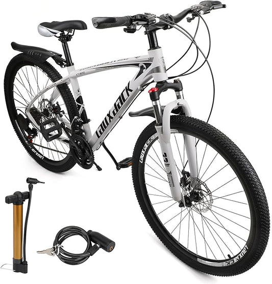 Bruce & Shark 27.5" Mountain Bike, 21-Speed Aluminum Alloy Frame, Front Suspension, Mechanical Disc Brakes, Men/Women All-Terrain Bicycle with Bike Lock & Pump