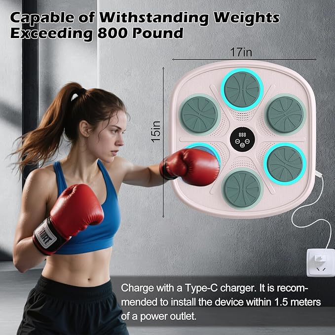 Smart Music Boxing Machine for Adults and Kids, Wall-Mounted Interactive Trainer with LED Display, 9 Modes & 9 Speeds, Perfect for Home Stress Relief,Fitness Gifts for Teen Boys