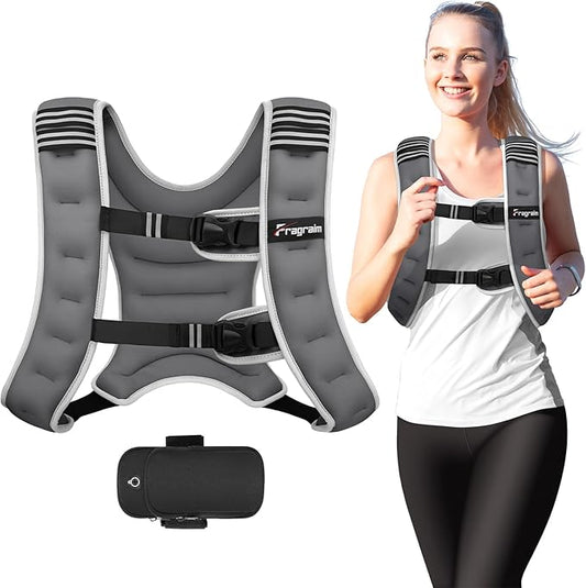 Fragraim Weighted Vest for Women Men - 8lb/10lb/12lb/16lb/22lb/25lb/30lb Weight Vest with Reflective Stripe, Detachable Phone Pouch, Ideal for Walking, Strength Training, Running, Workout, Cardio