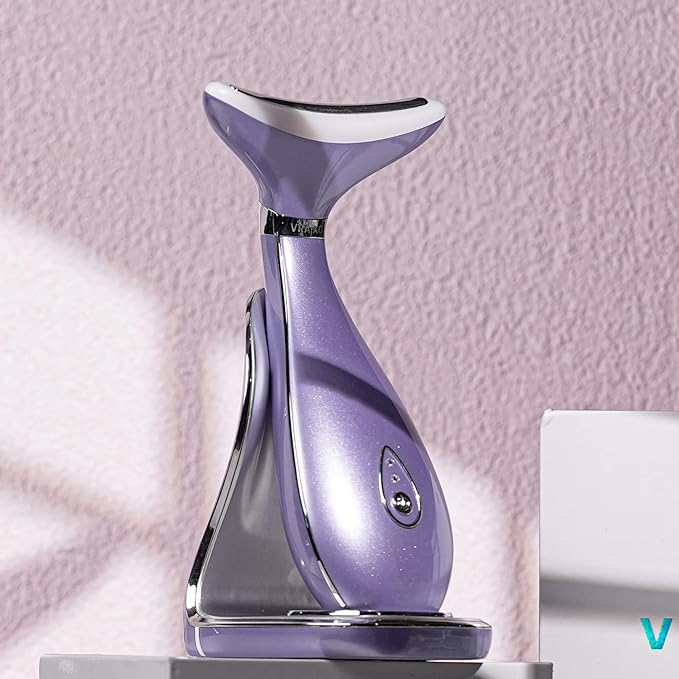 Lily Neck Face Massager, Face Sculpting Tool, Skin Rejuvenation Device with Thermal, Triple Action LED and Vibration, for Anti-Aging, Lifting and Tightening Sagging Skin (Violet)
