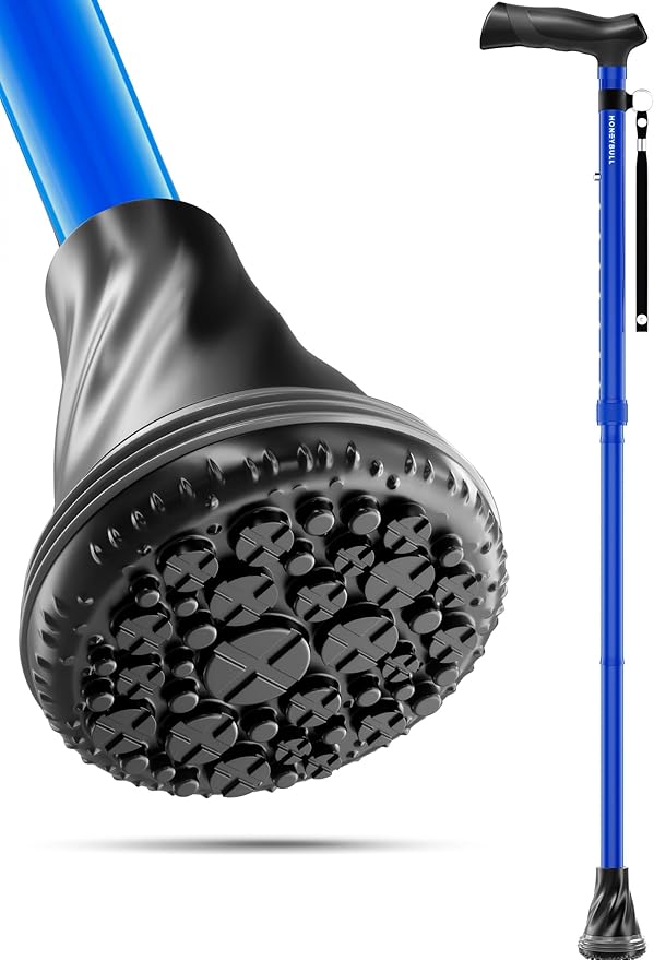 HONEYBULL Foldable Walking Cane for Seniors & Adults – Adjustable 8 Height Settings 30-37", Lightweight Collapsible Cane with Air Cushion Tip, Ergonomic Comfort Grip & Wrist Strap