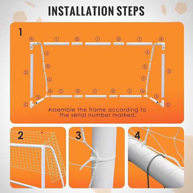 ORIENGEAR Soccer Goal, 12x6/10x6.5/8x6/6x4 Full Size Soccer Goals for Backyard, Soccer Net with Training Discs, Portable Soccer Goal for Kids and Adults with 1 Carry Bag, Porterias De Futbol