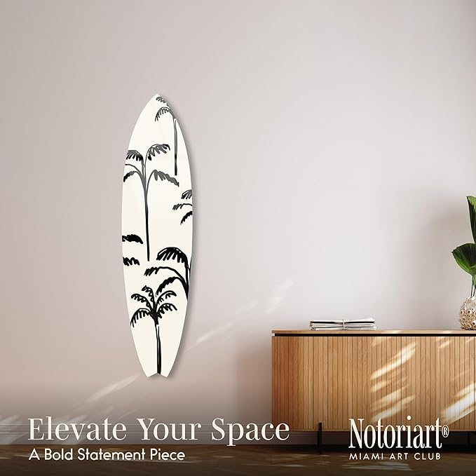 Palms Minimalist Surfboard Acrylic Wall Art Die-Cut Coastal Modern High-Gloss Home Decor, 15" x 60"