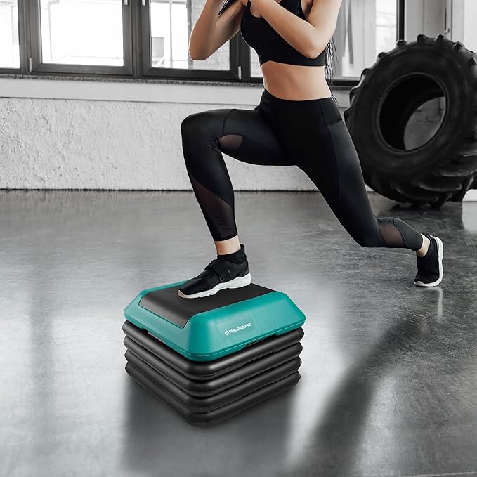 Philosophy Gym Aerobic Exercise Adjustable High Step Platform, with 4 Risers Included