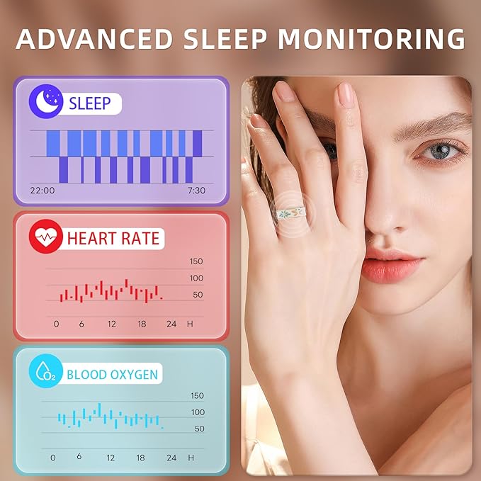 Smart Ring Health Tracker, for men and women, equipped with heart rate monitor, sleep tracker, 8 exercise modes, step counter, 5-7 days battery life, no subscription fee, IP68 waterproof R18 (9)