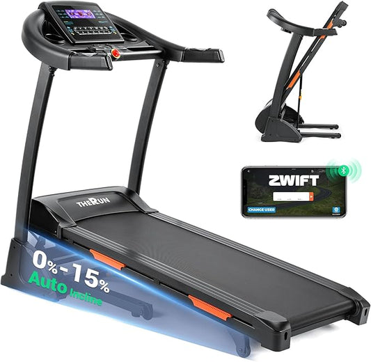 THERUN Incline Treadmill for Running and Walking, 300 lbs Weight Capacity Folding Treadmill with 0-15% Auto Incline, Wide Belt, 3.5HP, App, Heart Rate