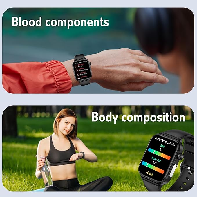 Smart Watch for Women Men 1.96" IPS Smartwatch, 24/7 Heart Rate/Blood Oxygen/Blood Pressure/Sleep Monitor, Blood and Body Composition,100+ Sports Modes Fitness Tracker (Pink)
