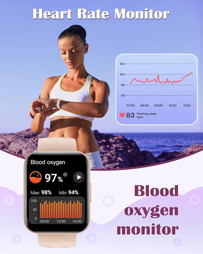 RUIMEN Smart Watches for Women Men (Answer/Make Calls) Compatible with iPhone/Android Phones, 1.85" HD Screen Fitness Tracker Heart Rate Monitor 100+ Sports Tracker Watch Waterproof (Pink)