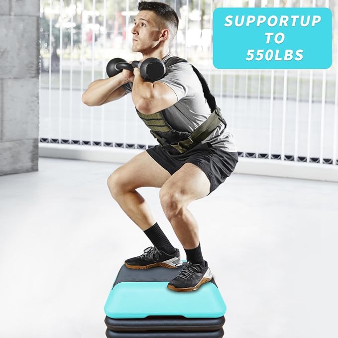 16" x 16" Adjustable Aerobic Step Platform with 4 Risers, Workout Stepper Platform for Home Gym Fitness Exercise