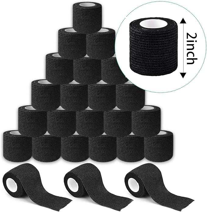125 Rolls Self Adhesive Bandage Wrap 2 inch Cohesive Bandage Wrap Stretch Bandages Wraps Tape Elastic Self-Adherent Tape for Wrist Ankle Sports Swelling Sprains （Black）