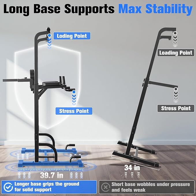 Sportsroyals Power Tower Pull Up Bar Station, 450LBS Stable Pull Up Dip Station for Home Gym Strength Training Equipment