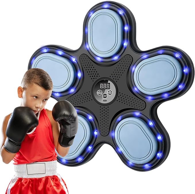 Smart Music Boxing Machine for Adults and Kids, Training Machine with LED Electronic Wall Mounted, Home Indoor Workout Equipment with Premium Boxing Gloves