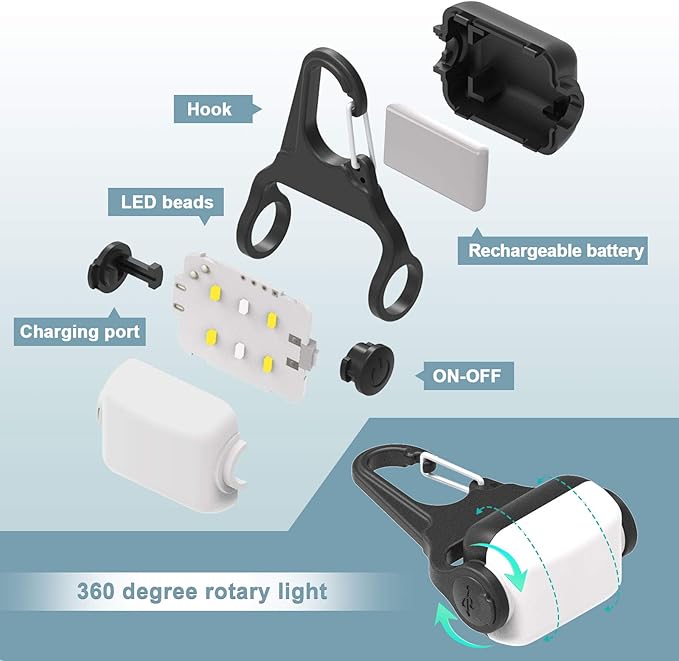 Clip-on USB-C Rechargeable Night Walking Dog Collar Light - 3 Modes, IP65 Waterproof, LED Safety Light for Running, Camping, Climbing, Bike - 2 Pack