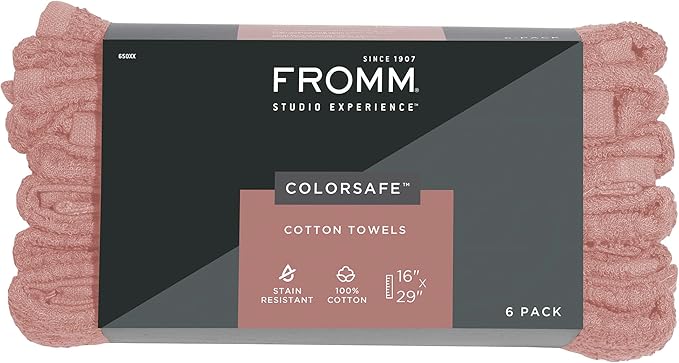 Fromm ColorSafe 100% Cotton Bleach Proof Salon Hair Towels, for Hairstylists, Barbers, Spa, Gym, Absorbent and Stain-Resistant Terracotta Towels for Drying Long, Curly, Wavy Hair,16" x 29",6 Pack