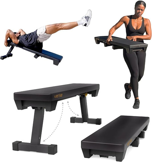 Verse Agile Folding Weight Bench – Compact & Portable Workout Bench for Home Gym – Heavy-Duty 1,000 lb Capacity, Foldable Flat Bench for Strength Training, Adjustable Decline Sit-Up Bench for Full-Body Workouts