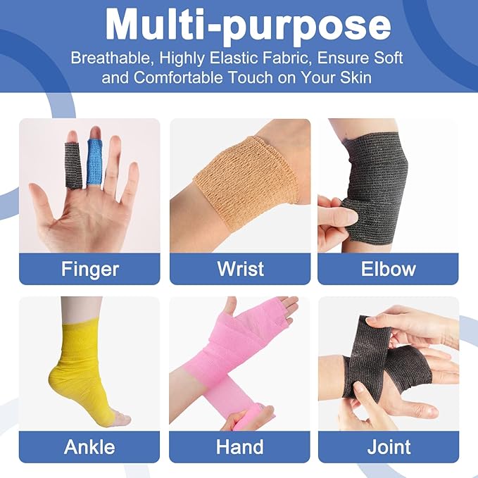 LDIWEE 24 Rolls Self Adhesive Bandage Wrap, 4 Inch x 5 Yards Black Athletic Tape Grip Tape, Flexible Non Woven Cohesive Bandage Wrap