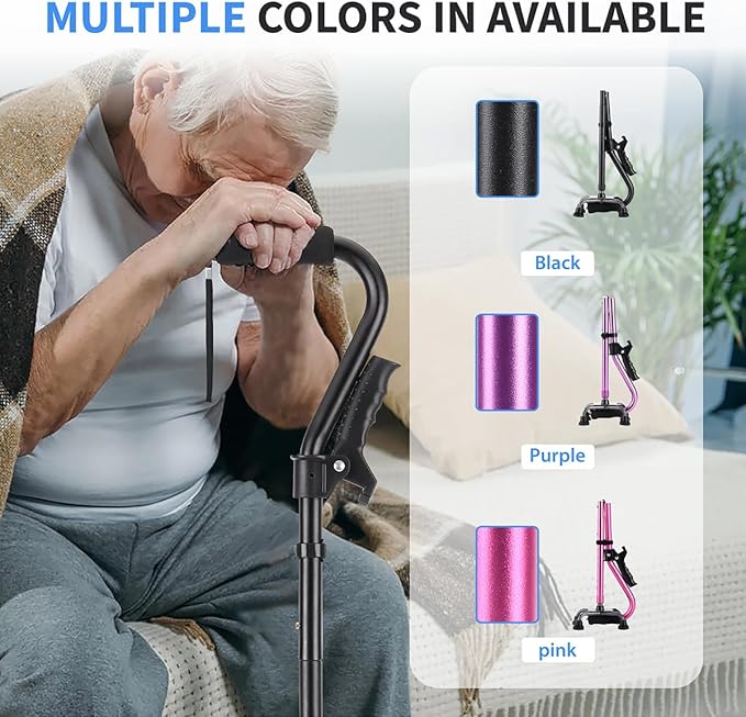 LIXIANG Walking Canes Stablize Women Quad Canes for Seniors & Adults Foldable Adjustable for Men & Women Heavy Duty Freestanding Cane for People with Leg Injuries 3 footings