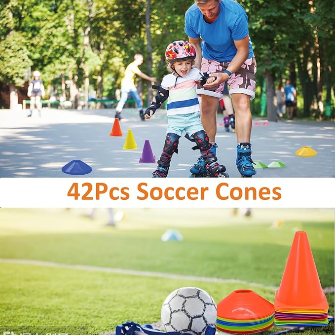 Soccer Cones Set, 84/42Pcs 7"/9" Cones Sports + Disc Cones, Cones for Sports with Carry Bag, Training Cones, Soccer Cones for Training, Plastic Soccer Cones for Drills