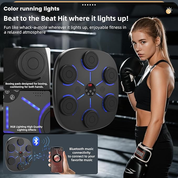𝟐𝟎𝟐𝟓 𝐔𝐩𝐠𝐫𝐚𝐝𝐞𝐝 Music Boxing Machine for Adults and Kids, Wall Mounted Bluetooth Boxing Training Pad Equipment with Gloves, Punching Bag for Indoor Home, Office, Gym