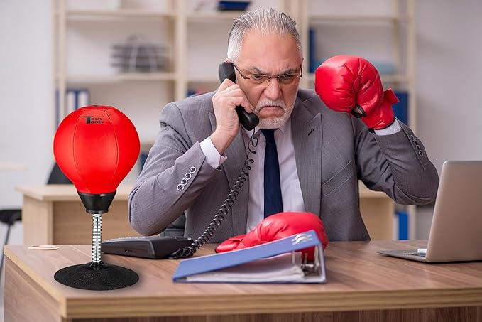 Tech Tools Stress Buster Desktop Punching Bag - Suctions to Your Desk, White Elephant Gifts for Coworker Men and Women, Heavy Duty Stress Relief Ball, Gag Gifts Funny Desk Accessories
