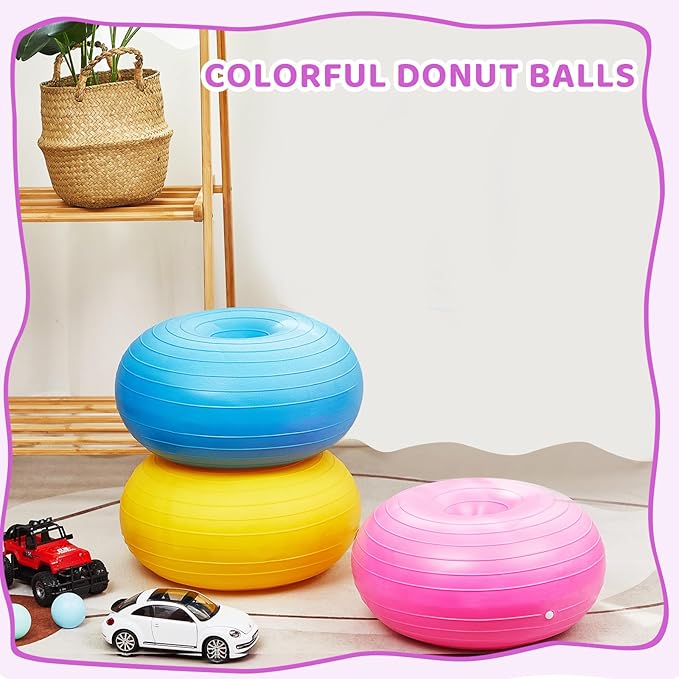 Lewtemi Flexible Seating for Classroom 20 Inch Inflatable Yoga Ball Chair Large Donut Exercise Ball Chair Cushion Seat with Inflator for Kid Student Sensory Balance Home Office