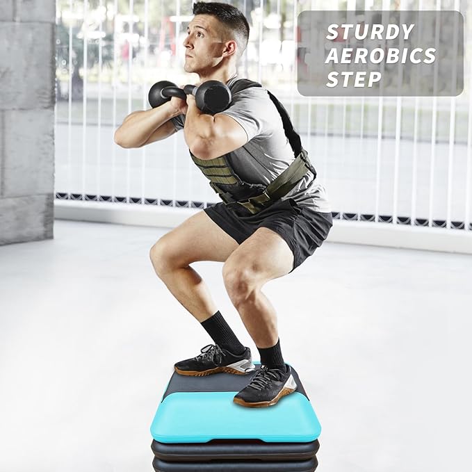 Aerobic Step Platform 30" × 14" Height Adjustable Workout Step for Fitness Strength Training with Risers Exercise Platform for Home Gym