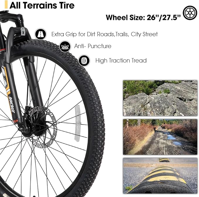 HILAND 26 27.5 Inch Mountain Bike, Mens and Womens Aluminum Frame MTB with 21 Speeds, Dis Brake, Hardtail Bicycle for Adults