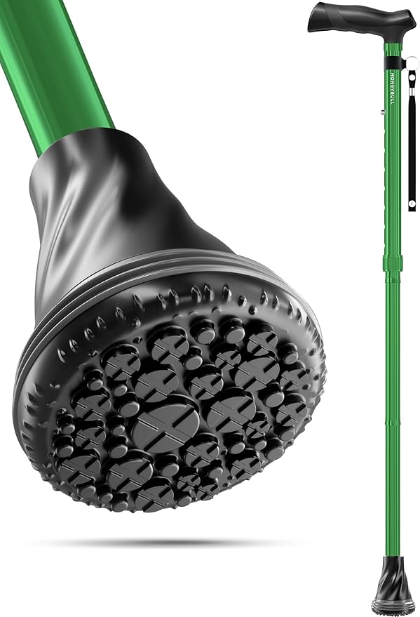 HONEYBULL Foldable Walking Cane for Seniors & Adults – Adjustable 8 Height Settings 30-37", Lightweight Collapsible Cane with Air Cushion Tip, Ergonomic Comfort Grip & Wrist Strap