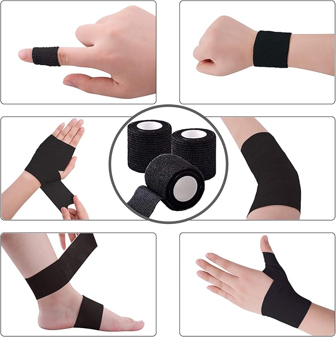 BQTQ 30 Rolls Self Adherent Wrap Stretch Bandages Self Adhesive Bandage Wrap 2 inch Self Stick Bandage Wrap Tape for Wrist Ankle Swelling Sprains (Black)