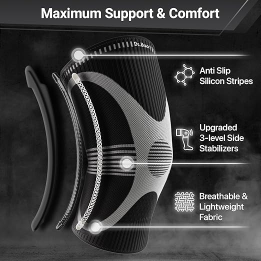 DR. BRACE ELITE Knee Brace with Size Stabilizer (2 Pack) Knee Brace for Women & Men, Workout, Sports, Daily Knee Compression Sleeve for Maximum Knee Pain Support & Fast Recovery (Mercury, Large)