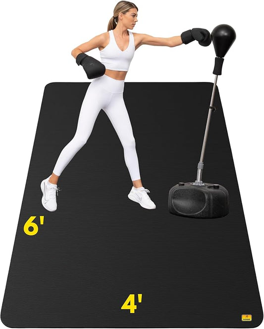 Pogamat Premium Exercise Mat 6’ x 4’ x ¼” | Non-Slip, Extra-Thick, Durable Floor Protection Mat for Home Gym Workouts, HIIT, Cardio & Yoga | Tear-Resistant, Noise-Reducing Surface for All Floors