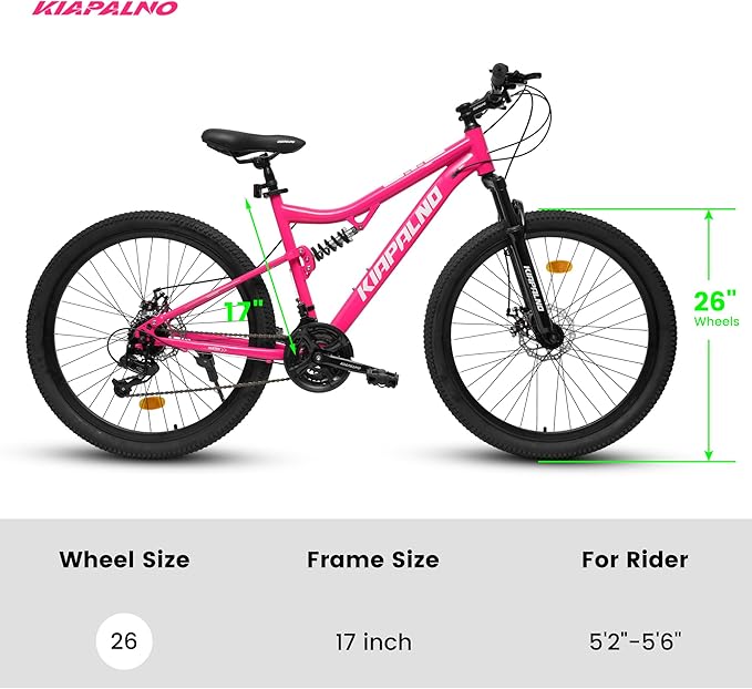 24/26/27.5 Inch Mountain Bike, Dual Full Suspension 21 Speed Womens Mens Mountain Bikes, Commuter Bike with Carbon Steel Frame and Dual Disc Brakes