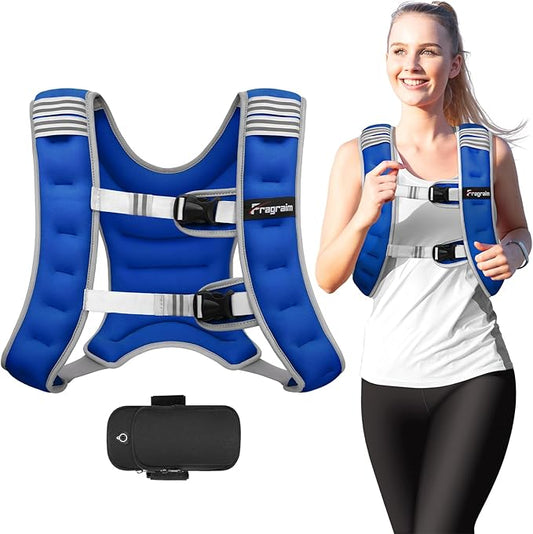 Fragraim Weighted Vest for Women Men - 8lb/10lb/12lb/16lb/22lb/25lb/30lb Weight Vest with Reflective Stripe, Detachable Phone Pouch, Ideal for Walking, Strength Training, Running, Workout, Cardio