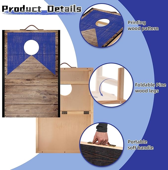 Portable 2 ft x 1 ft Cornhole Board Set with 6 Bean Bags Foldable Corn Hole Games for Adults and Kids Indoor or Outdoor Corn Hole Toss Games Backyard Tarvel(Light Wood)