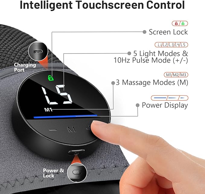 HALIDODO Red Light Therapy & Vibration Massage Knee Brace - Wireless Rechargeable Controller, 660nm&850nm Red Light Therapy Heated Device for Knee/Joint/Elbow/Shoulder Pain Relief, Gray.